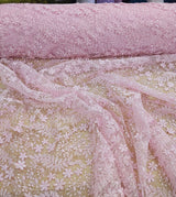 Daisy Bridal Lace Polyester Fabric - White, Off White, Pink, Small Flower Embroidery With Clear Sequins, 50-51" Width (1 Yard)