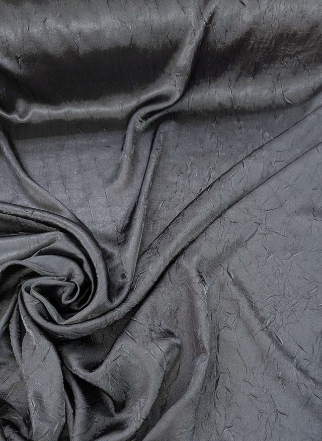 Black Crushed Charmeuse Polyester Fabric - Black, Crushed Finish, 54" Width (1 Yard)