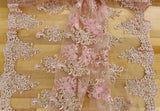 Pink And Gold Lace Polyester Lace Fabric - Pink And Gold Metallic Thread, Sequins, 53-54" Width (1 Yard)