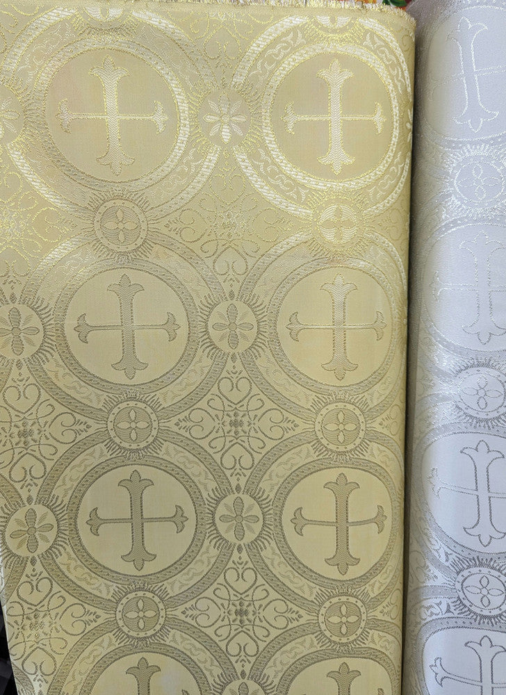 Church Metallic Cross Polyester Brocade Fabric - Metallic Cross Jacquard, 58/59" Width, Silver, Light Gold, Purple/Gold, Green/Gold (1 Yard)