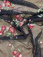 Red And White Flower Lace Polyester/Spandex Fabric - Embroidered Stretch Mesh, Red/White Flowers, Green Leaves, 57" Width (1 Yard)