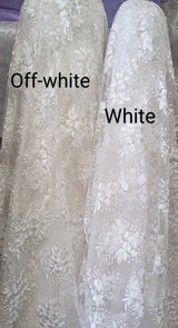 Regina Polyester Lace Fabric - White, Off-White, Black, Bridal Floral Embroidered Mesh, Scalloped Edges, 51/52" Width (1 Yard)
