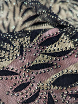 Black Velvet Flocking Lace Polyester Lace Fabric - Glitter Accent, Stretch Mesh, 59/60" Width (1 Yard)