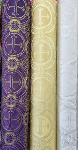 Church Metallic Cross Polyester Brocade Fabric - Metallic Cross Jacquard, 58/59" Width, Silver, Light Gold, Purple/Gold, Green/Gold (1 Yard)