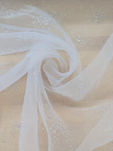 Dew Drop Sparkle Organza Polyester Fabric - White, Ice Pink Iridescent Dewdrop Pattern, 58-59" Width (1 Yard)