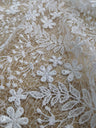 Daisy Bridal Lace Polyester Fabric - White, Off White, Pink, Small Flower Embroidery With Clear Sequins, 50-51" Width (1 Yard)
