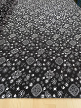 Bandana Poly Cotton Fabric - Paisley Bandana Print, Black, Red, Pink, Royal Blue, Yellow, 59/60" Width (1 Yard)