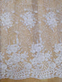 Grace Polyester Lace Fabric - White, Off White Floral Embroidery, Clear Sequins, 50-51" Width (1 Yard)