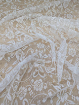 Floral Off White Lace Polyester/Nylon Fabric - Off White, Floral Pattern, 56/57" Width (1 Yard)