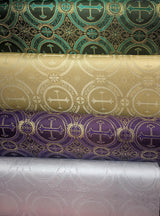 Church Metallic Cross Polyester Brocade Fabric - Metallic Cross Jacquard, 58/59" Width, Silver, Light Gold, Purple/Gold, Green/Gold (1 Yard)
