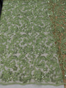 All Over Flowers With Sequins Polyester Lace Fabric - Multiple Colors, Floral Mesh With Metallic Thread, 50" Width (1 Yard)
