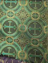 Church Metallic Cross Polyester Brocade Fabric - Metallic Cross Jacquard, 58/59" Width, Silver, Light Gold, Purple/Gold, Green/Gold (1 Yard)