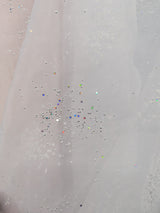 Dew Drop Sparkle Organza Polyester Fabric - White, Ice Pink Iridescent Dewdrop Pattern, 58-59" Width (1 Yard)