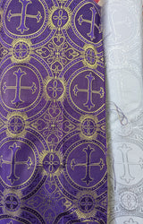 Church Metallic Cross Polyester Brocade Fabric - Metallic Cross Jacquard, 58/59" Width, Silver, Light Gold, Purple/Gold, Green/Gold (1 Yard)