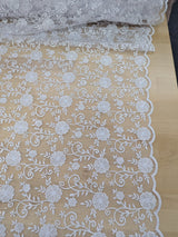 Elizabeth Bridal Lace Polyester Fabric - Multiple Colors, Floral Embroidered Mesh With Sequins, 49/50" Width (1 Yard)