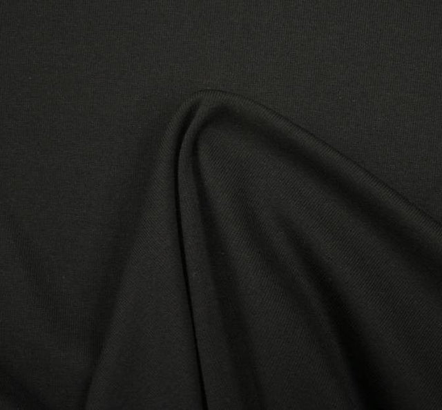 Fleece Rib Solid Black Polyester Cotton Fabric - Black, 54" Width (1 Yard)