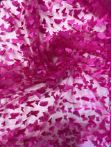 3D Butterflies Fuchsia Polyester Mesh Fabric - Satin Butterflies, Fuchsia, 54" Width