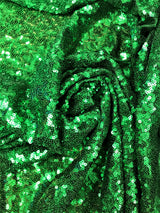 Kelly Green Glitz Sequins Polyester Mesh Fabric - Kelly Green, Mini Metallic Disc Sequins, 52/54" Width
