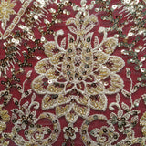 1 Yard Gold Beaded & Sequined Embroidered Lace Fabric on Polyester Mesh, 52" Width,