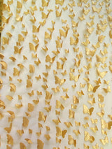 1 Yard Gold 3D Butterfly Stretch Mesh Fabric with Satin Appliqué for Fashion and Crafts 54 Inch Wide