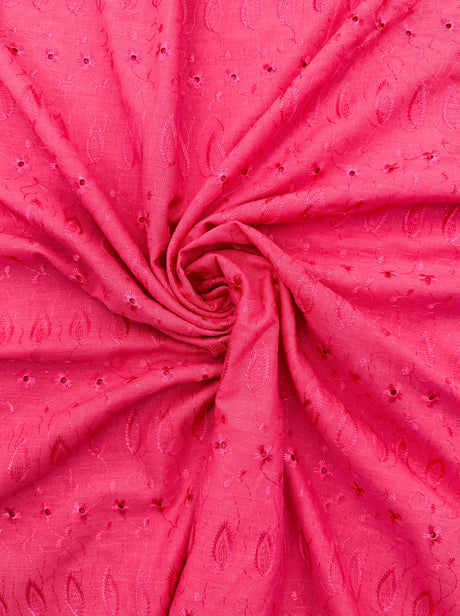 Hot Pink Medium Eyelet Polyester Cotton Fabric - Hot Pink, Solid, 41"- 42" Wide