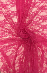 Hot Pink Nylon Spandex Stretch Lace Fabric - Shimmery Floral Sheer, Hot Pink, 58/60" Width (1 Yard)