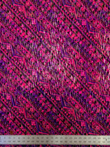 Purple Fuchsia Tribal Pattern Nylon Spandex Fabric - Gold Holographic Foil, Purple Fuchsia, 58" Width