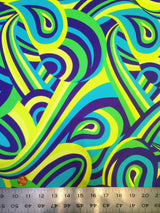 Colorful Neon Psychedelic Retro Pattern Nylon Spandex Fabric - Multi Color, Orange/Yellow, Teal/Green, 58"-60" Width