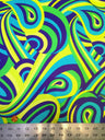 Colorful Neon Psychedelic Retro Pattern Nylon Spandex Fabric - Multi Color, Orange/Yellow, Teal/Green, 58"-60" Width