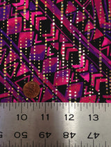 Purple Fuchsia Tribal Pattern Nylon Spandex Fabric - Gold Holographic Foil, Purple Fuchsia, 58" Width
