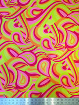 Colorful Neon Psychedelic Retro Pattern Nylon Spandex Fabric - Multi Color, Orange/Yellow, Teal/Green, 58"-60" Width