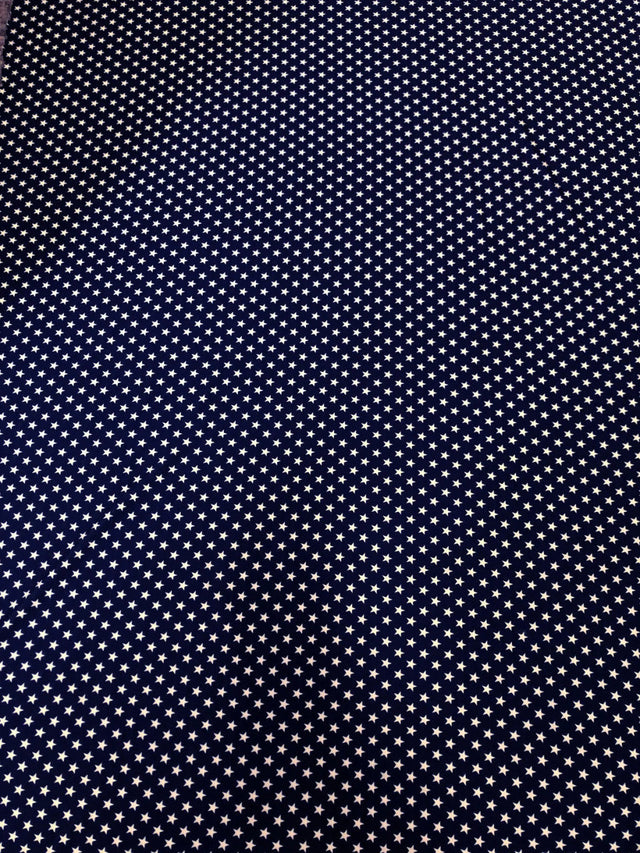 White Small Stars On Blue Polyester Spandex Fabric - White Small Stars On Blue, 54-56" Width