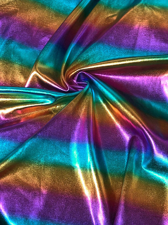 Nylon Spandex Fabric - Ombre Horizontal Foil Stripes, 58"-60" Width