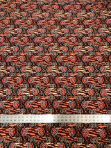 Checked With Gold Coins Print Polyester Spandex Fabric - Checked Gold Coins Print, 58"-60" Width
