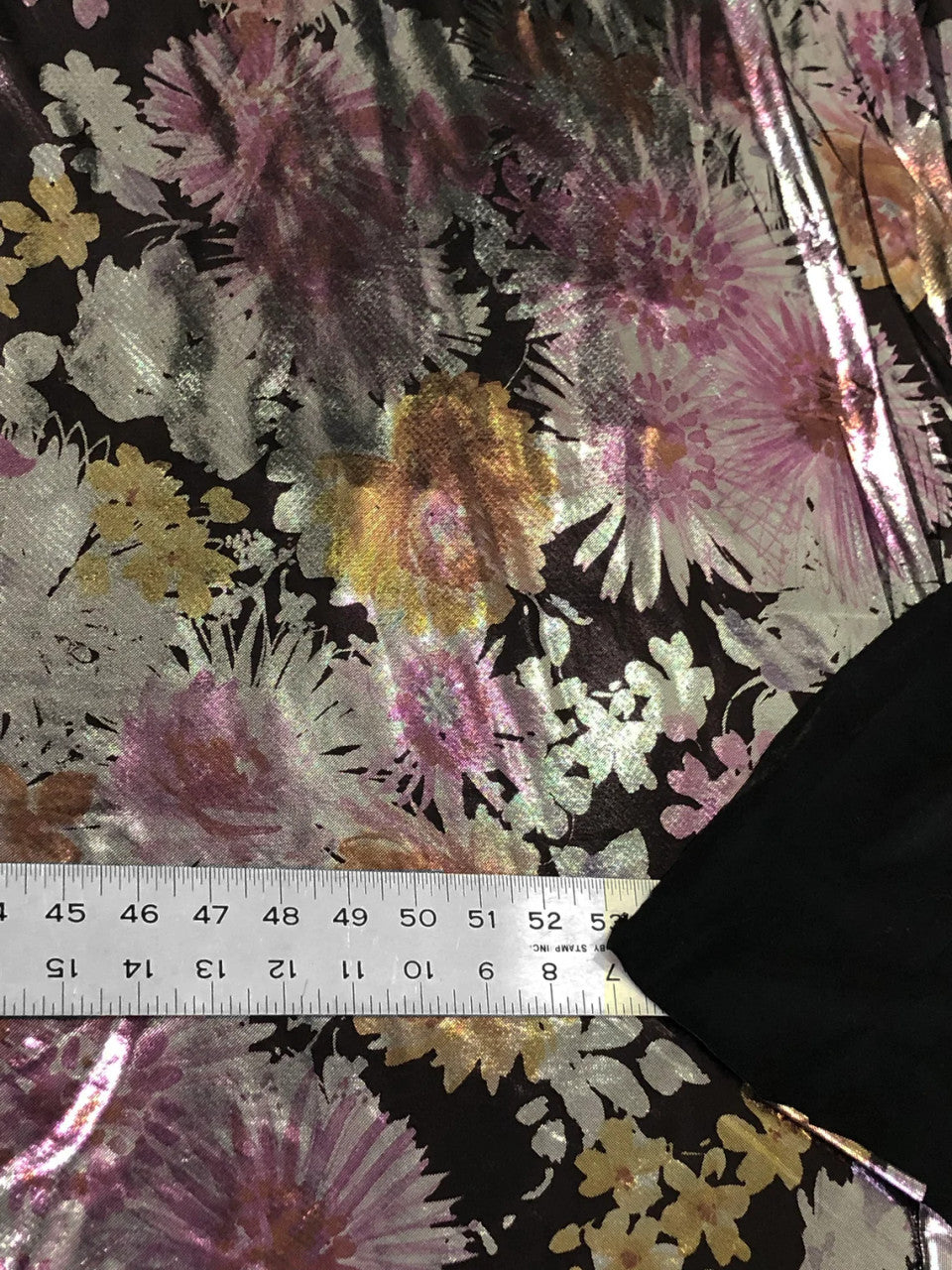 Polyester Spandex Fabric - Light Weight, All Over Foil Floral Print, 58" Width