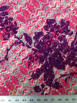 Pink Purple Floral Tribal Pattern Polyester Spandex Knit Jersey Fabric - Pink, Purple Floral Tribal Pattern, 58-60" Width