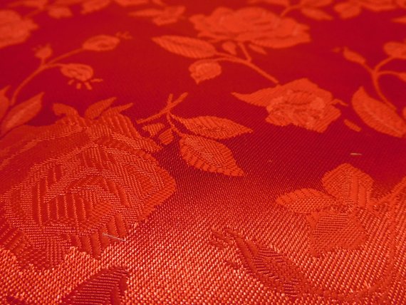 1 Yard Red Floral Jacquard Satin Fabric for Dresses Jackets Skirts Upholstery 54 Inch Width