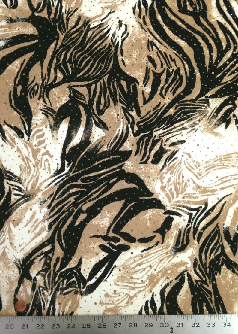 Animal Print W/ Shiny Gold Faux Sequins Ponte De Roma Polyester Spandex Fabric - Animal Print, Shiny Gold, 58"-60" Width
