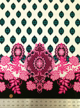 Big Floral Ogee Bordered Pattern Polyester Spandex Fabric - Black, White, 58" Width