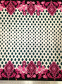 Big Floral Ogee Bordered Pattern Polyester Spandex Fabric - Black, White, 58" Width