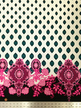 Big Floral Ogee Bordered Pattern Polyester Spandex Fabric - Black, White, 58" Width