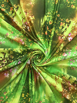 Polyester Single Spun 2 Ways Spandex Fabric - Floral Design, Light Medium Weight, 58"-60" Wide