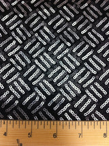 3Mm Silver And Black Matte Sequins Basket Pattern Stretch Poly Spandex Fabric - Silver/Black Basket Pattern, 56"-58" Width