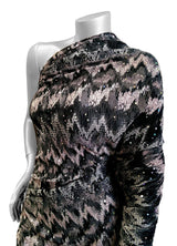 Ikat Zigzag Pattern Polyester Fabric - Holographic Faux Sequins, Stretch Bodre Mini Pleat, 57" To 58" Width