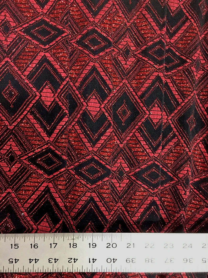 Polyester Spandex Geometric Design On Acetate Slinky Fabric - Glitter And Lurex, 52" Width
