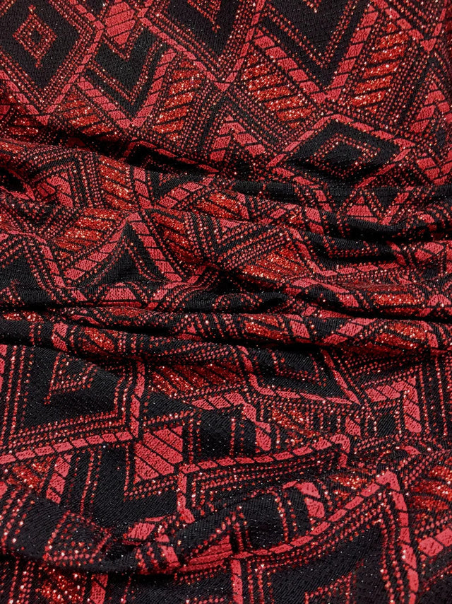 Polyester Spandex Geometric Design On Acetate Slinky Fabric - Glitter And Lurex, 52" Width