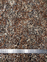 Polyester Textured Chiffon Fabric - Animal Print Large Rosettes On Black Non-Stretch Mesh, Silver, Brown, 50" Width