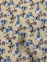 Antique Floral Design Polyester Bulgari Spandex Fabric - Floral Print, Light-Medium Weight, 58"-60" Width