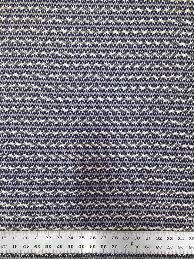 Polyester Venezia Spandex Fabric - Geometric Small Design, Navy, Beige, 58" Width