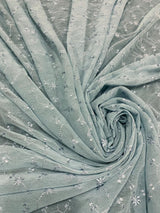 Vintage Floral Embroidered Design Polyester Spandex Mesh Fabric - Floral Embroidery, See-Through, 60" Width